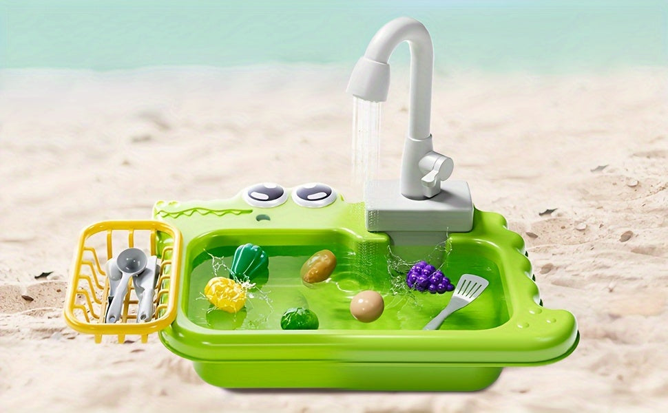Mini Sink Toy, Play Sink with Running Water, Automatic Water Cycle System, Kids Pretend Role Play Dishwasher Toys for Boys And Girls