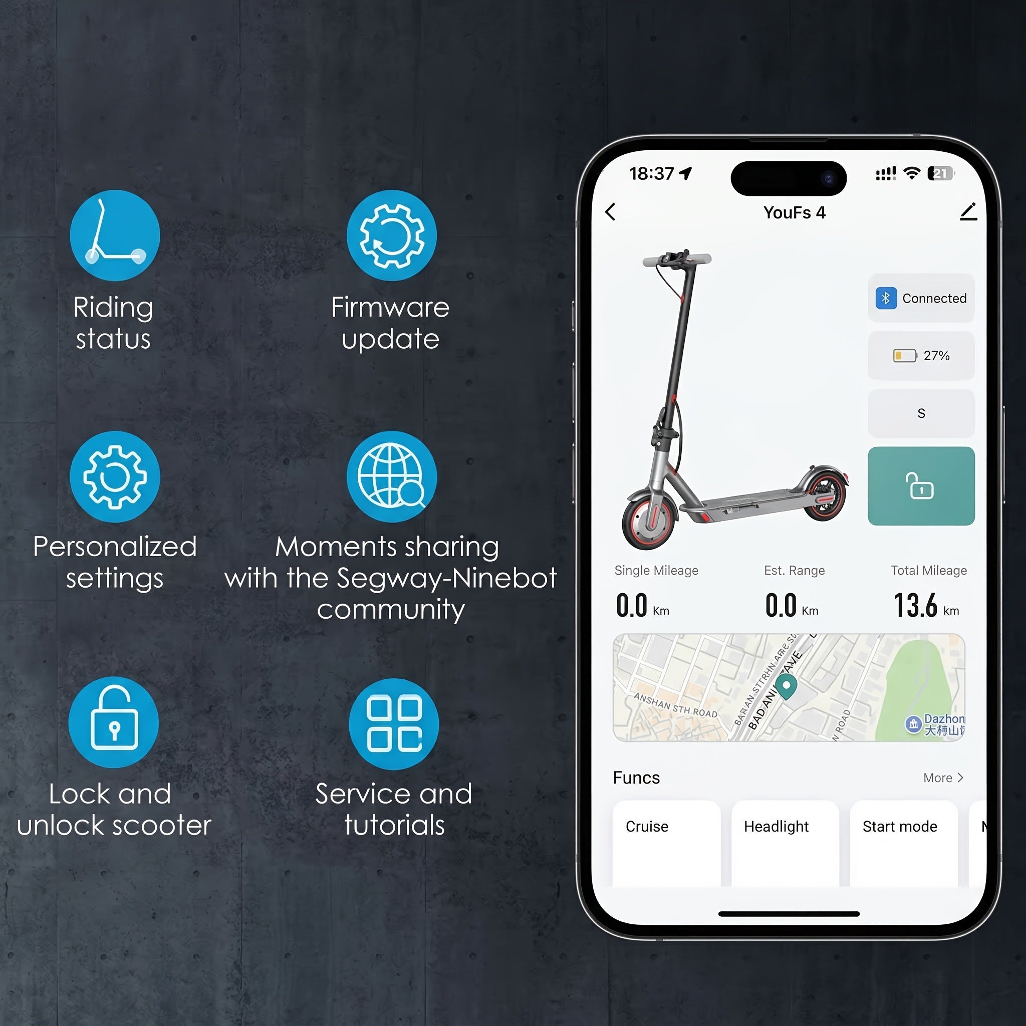[Foldable Electric Scooter] Long-Range Adult Electric Scooter with a Powerful 350W Motor, Top Speed of 19 Mph, Up to 21 Miles of Range, 8.5-Inch Solid Tires, Foldable Commuter Electric Scooter with APP Control, Dual-Brake System, LED Lights, And Portable