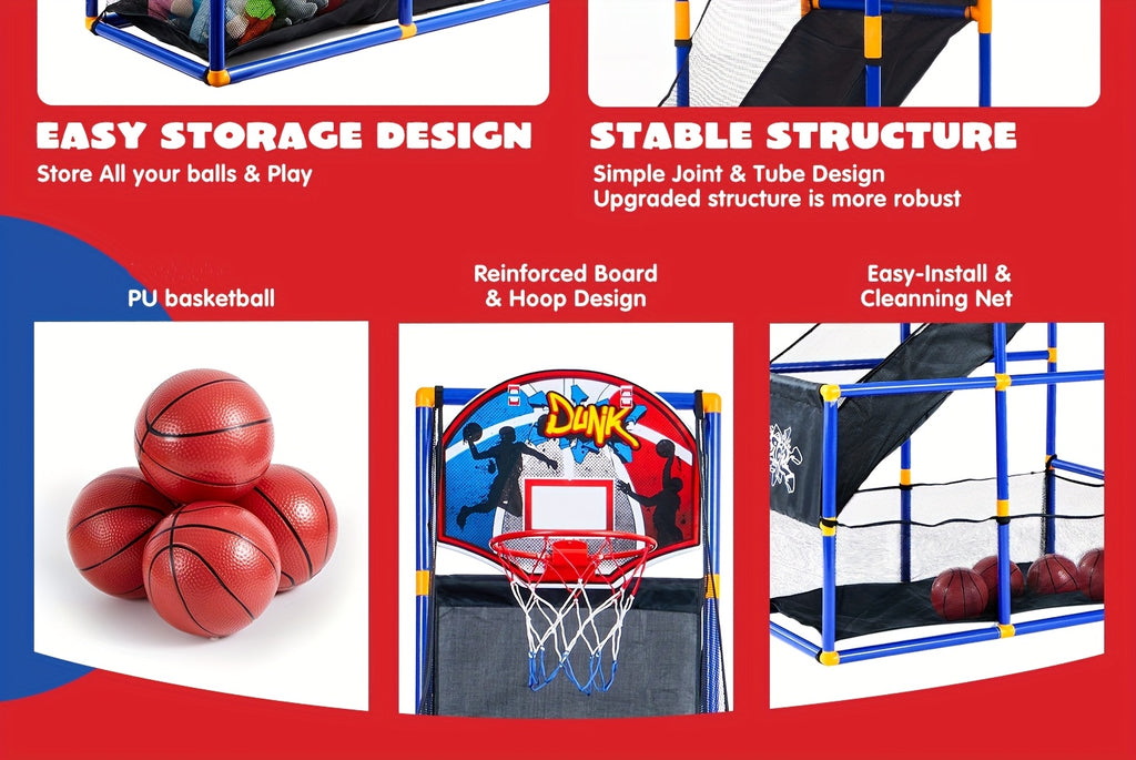 Arcade Basketball Game Set with 4 Balls And Hoop for Kids 3+ Years Old Indoor Outdoor Sport Play - Easy Set Up - Air Pump Included - Ideal for Competition