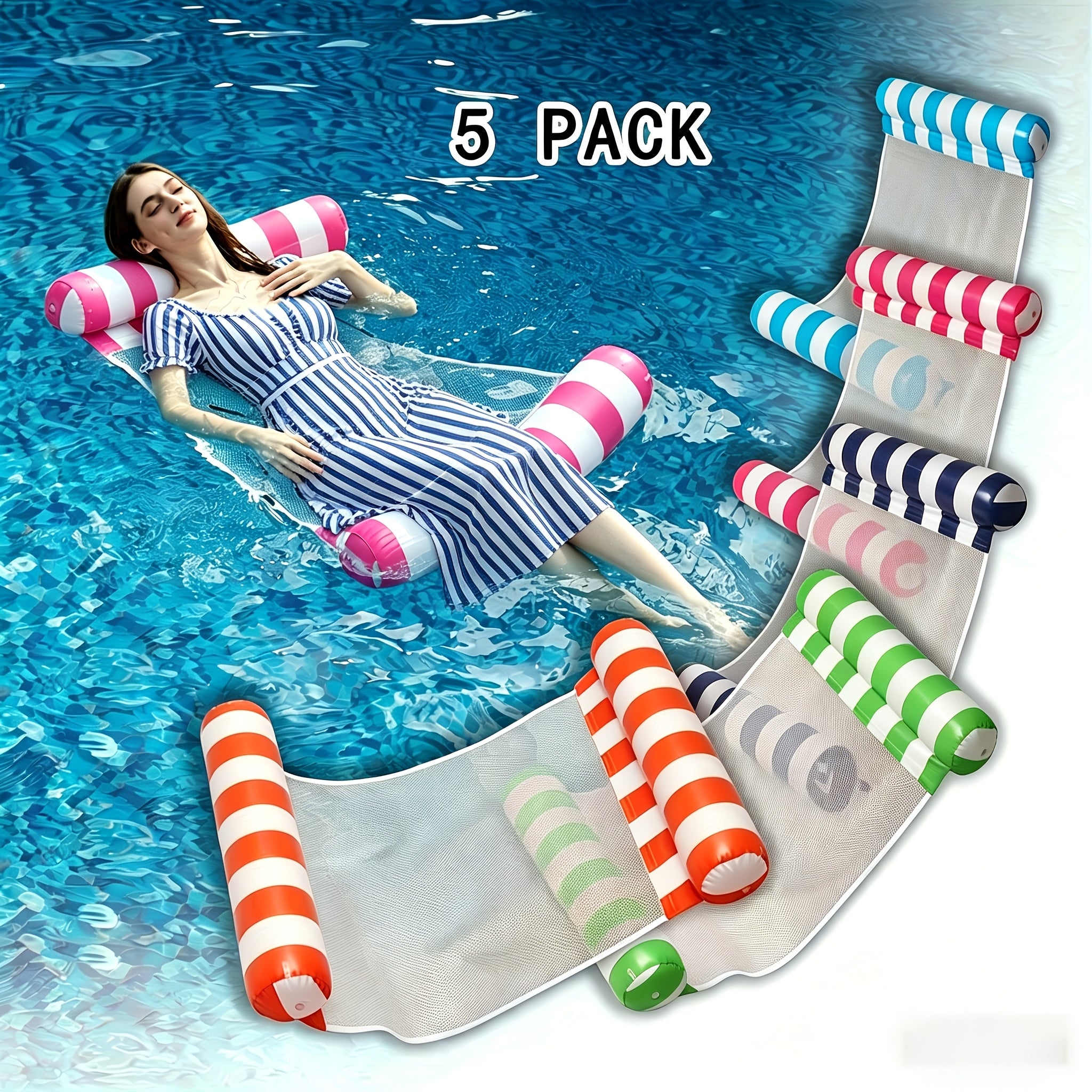 Jixiangyu Adult Swimming Ring 4-in-1 Inflatable Floating Bed - Hammock, Lounger, Raft, and Exercise Saddle - Blue, Navy Blue, Rose Red - for Pool, Lake, Beach Leisure Float