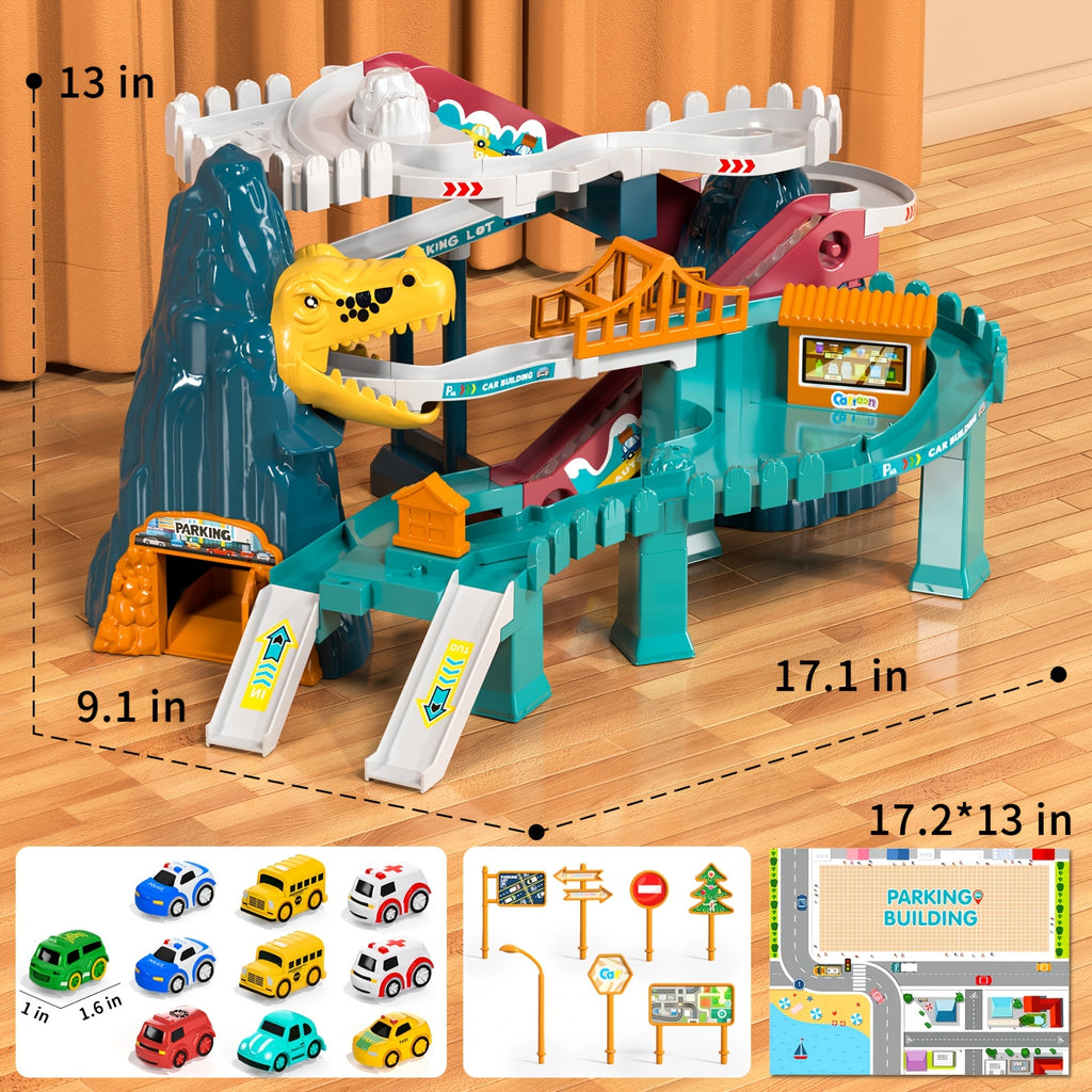 Dinosaur Race Track for Kids, Toy Car Ramp Track Dinosaur Toys Playset with 10 Cars for Kids Boys And Girls