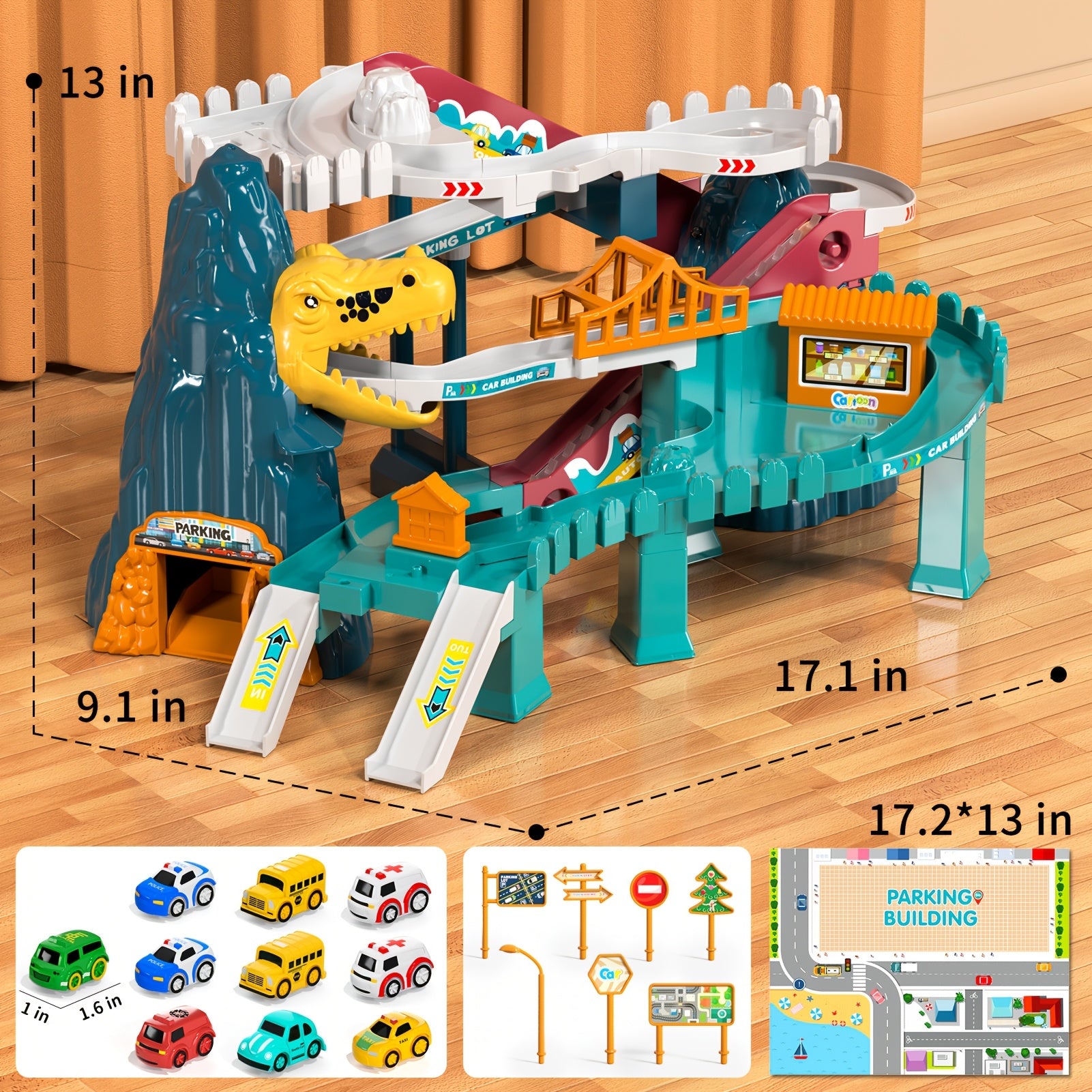 Dinosaur Race Track for Kids, Toy Car Ramp Track Dinosaur Toys Playset with 10 Cars for Kids Boys And Girls