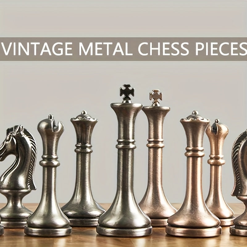 12 Inch Wooden Chess Set, Metal Chess Pieces And 2 Built-in Storage Drawers, 2.5" Kings 2 Extra Queens Suitable for Beginners, Adult Vintage Mahogany Chess Game, Christmas Gifts