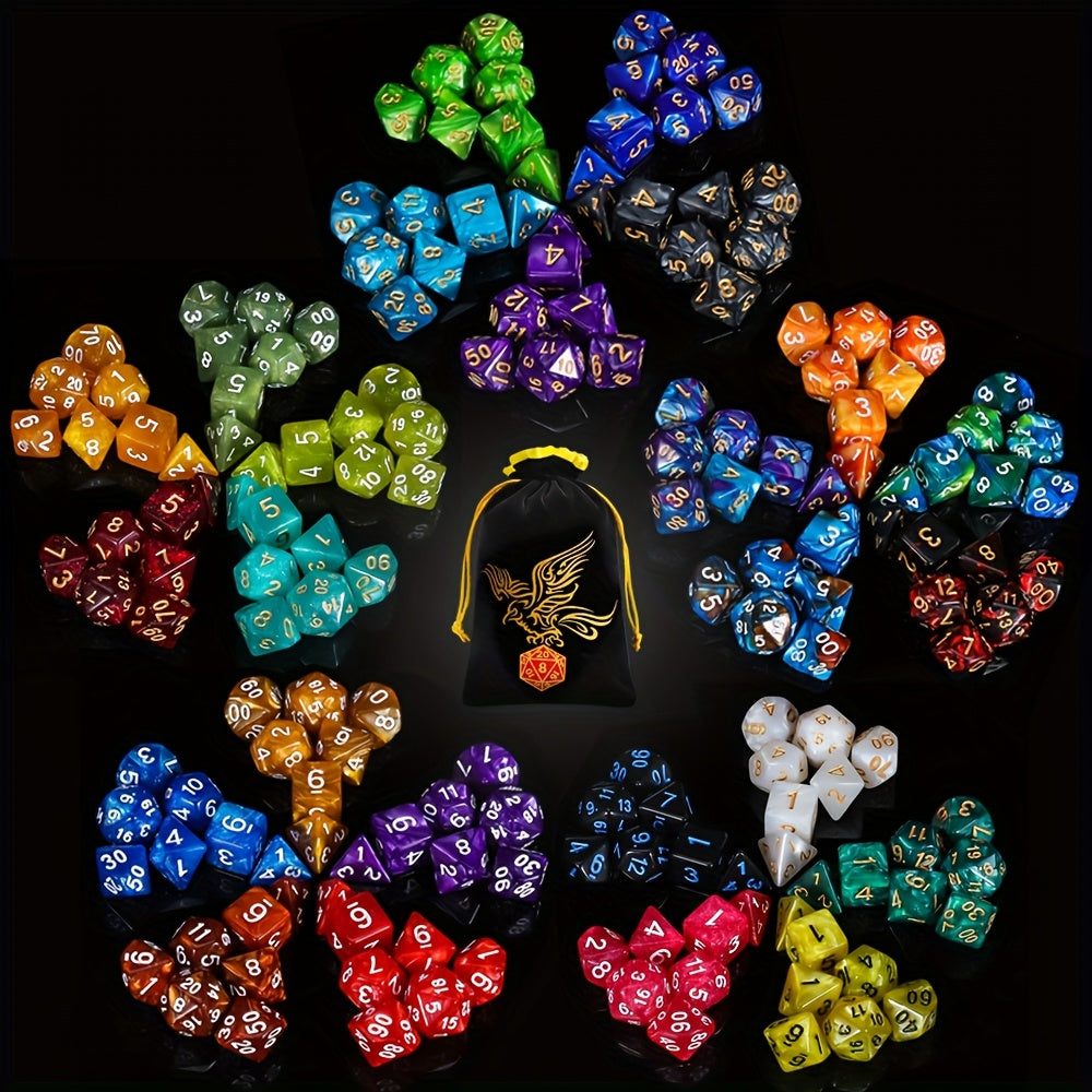 175pcs Set of Polyhedral Dice for Dungeons And Dragons, Featuring a Stylish Velvet Pouch And Available in 25 Colors Including D4, D6, D8, D10, D%, D12, And D20. Perfect for Tabletop Games Like D&D And MTG