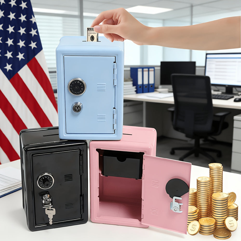 1pc Secure Metal Coin Bank Safe, Save Money Box Cash Storage Box with Key And Combination Lock, Small Money Bank with Removable Drawer, Home/office with Ideal for Back to School, Halloween, Christmas, New Year Gifts