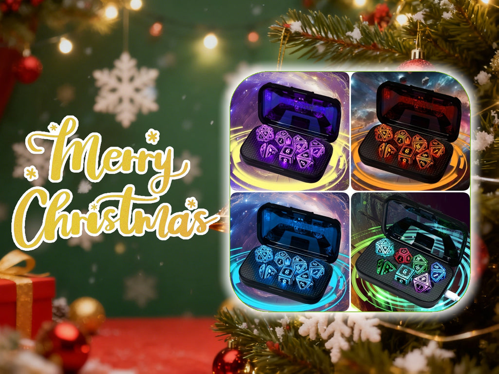 Light Up DND Dice Set with -Rechargeable Charging Case,LED DICE,D20, D12, D10, D100, D8, D6, D4 Polyhedral Dice for RPG Tabletop Games, Clear Numbers, Compatible with DND, Tabletop RPGs, Unique Dice, DND Props, Ideal Christmas, Halloween,Valentines