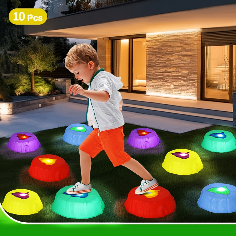 10pcs Light Up Stepping Stones - Kid Balance Training Sensory Toys, Coordination Stepping Stones Game Kit For Indoor & Outdoor. Suitable For Party Birthday Holiday Halloween Christmas Gifts