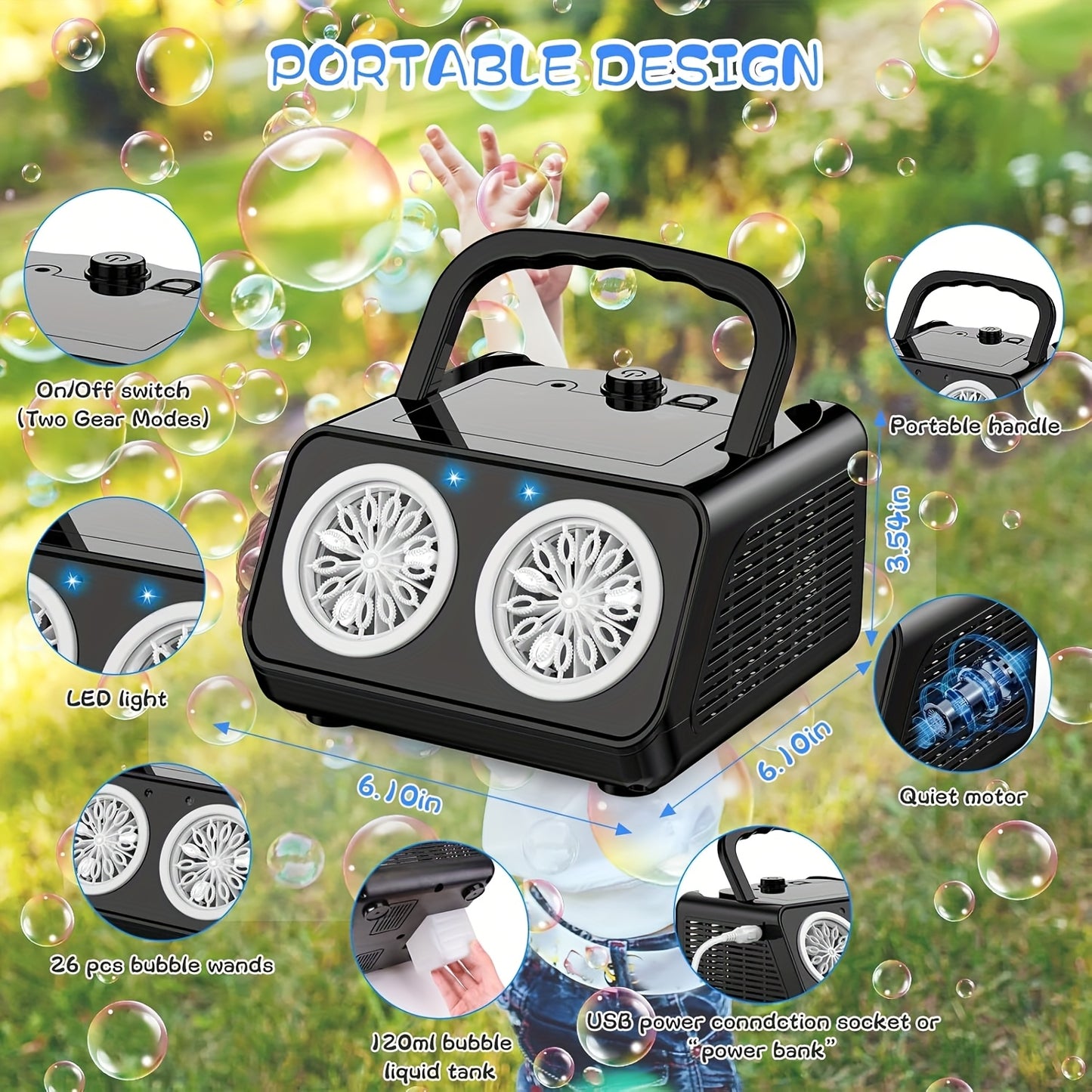 New Automatic Bubble Machine, Upgraded Bubble Blower with 2 Fans, Producing Over 20000 Bubbles Per Minute, 14 Portable Bubble Machines Operated by Plugins Or Batteries for Indoor And Outdoor Birthday