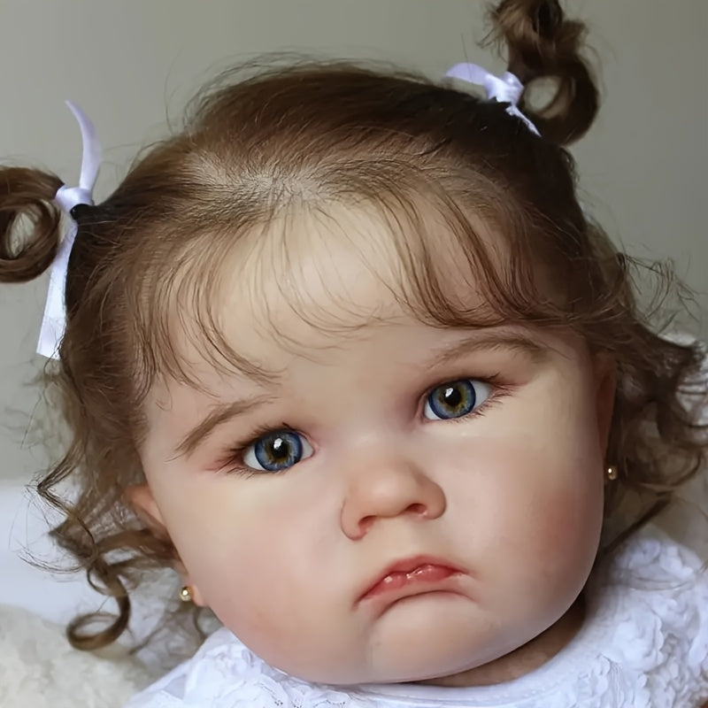 24-inch -Scale Realistic Reborn Girl Doll with 3D-Painted Skin & Soft Vinyl Limbs - Lifelook Suitable for Collectors, Doll Complete with Soothing Item, Bottle & Ear Studs, White Dress for Role-Play or Display