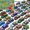 [Christmas New Year] 30pcs Dinosaur Toy Car Set with T Rex Spinosaurus Brachiosaurus Pterodactyl Figures Mini Pull Back Racing Cars Includes 1 City Traffic Map 30.3x20.9 Inches School Activity Prizes for Boys Girls Kids 3+ Random Styles Perfect Christmas