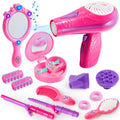 17pcs Girls Beauty Salon Set, Pretend Play Doll Hair Stylist Toy Kit with Hairdryer, Mirror, Curling Iron And Other Additions for Kids Fashion Cutting Makeup Party Favor, Perfect Christmas Gifts