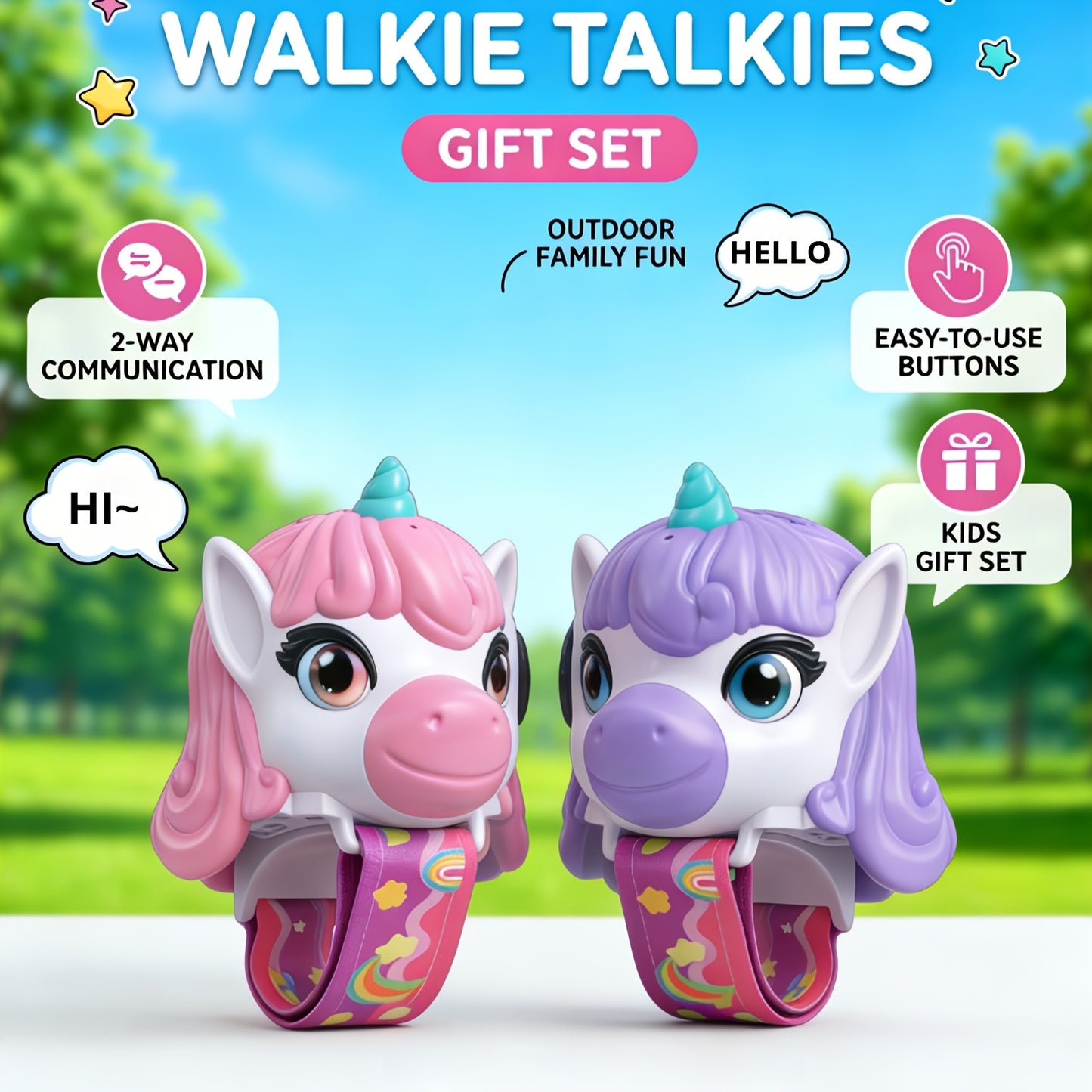 2Packs Unicorn Walkie Talkies for Kids - Luminous Function, Gift for Kids 2 Way Radios Toys for Boys And Girls Ages 3-12 - Long Range - Outdoor Adventure, Camping, Hiking Gifts Birthday Back to School Halloween Christmas Gifts (Pink/Purple)