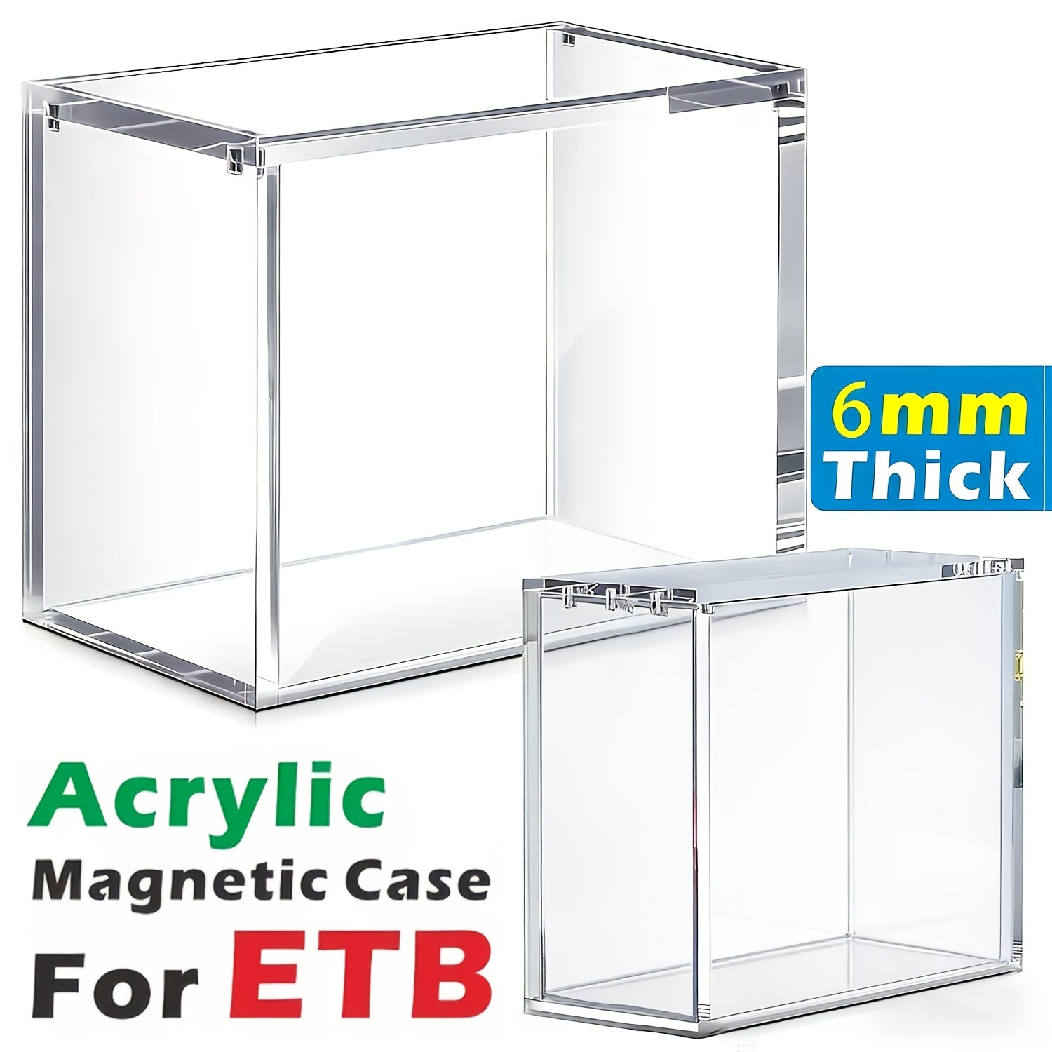 A 6Mm Acrylic Display Box That Can Be Stacked, Designed for Elite Trainer ETB. This Magnetic, Dustproof Box with a Lid Is Ideal for Showcasing Trading Cards, Collectibles, And Sports Memorabilia. It Features Enhanced Models, Accurate Sizing