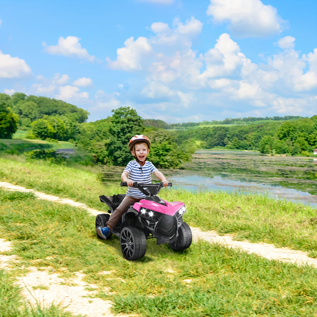 6V Kids Ride on Toy, 4-Wheeler Quad ATV Play Car W/1.86MPH Max Speed, Treaded Tires, Rubber Handles, Headlights, Pedal Accelerator (Pink)- Halloween Christmas Birthday Gift for Boys&Girls