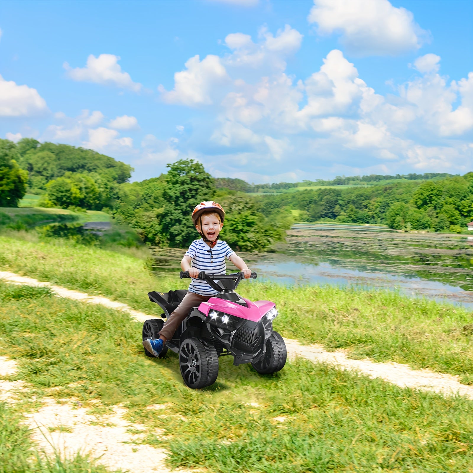 6V Kids Ride on Toy, 4-Wheeler Quad ATV Play Car W/1.86MPH Max Speed, Treaded Tires, Rubber Handles, Headlights, Pedal Accelerator (Pink)- Halloween Christmas Birthday Gift for Boys&Girls