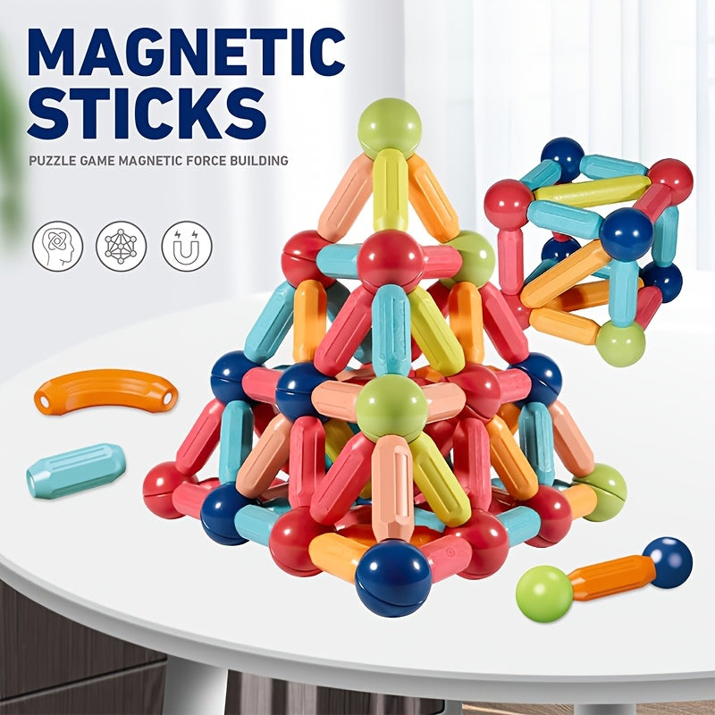 360° Rotating Magnetic Building Sticks Set - Oversized Thickened Magnetic Tiles & Balls, 1-Ball Multi-Stick Attraction, Build Castles/Cars/Shapes, 360° Smooth Edge, Creativity/Brain Training Toy for Kids, Perfect for Indoor Play