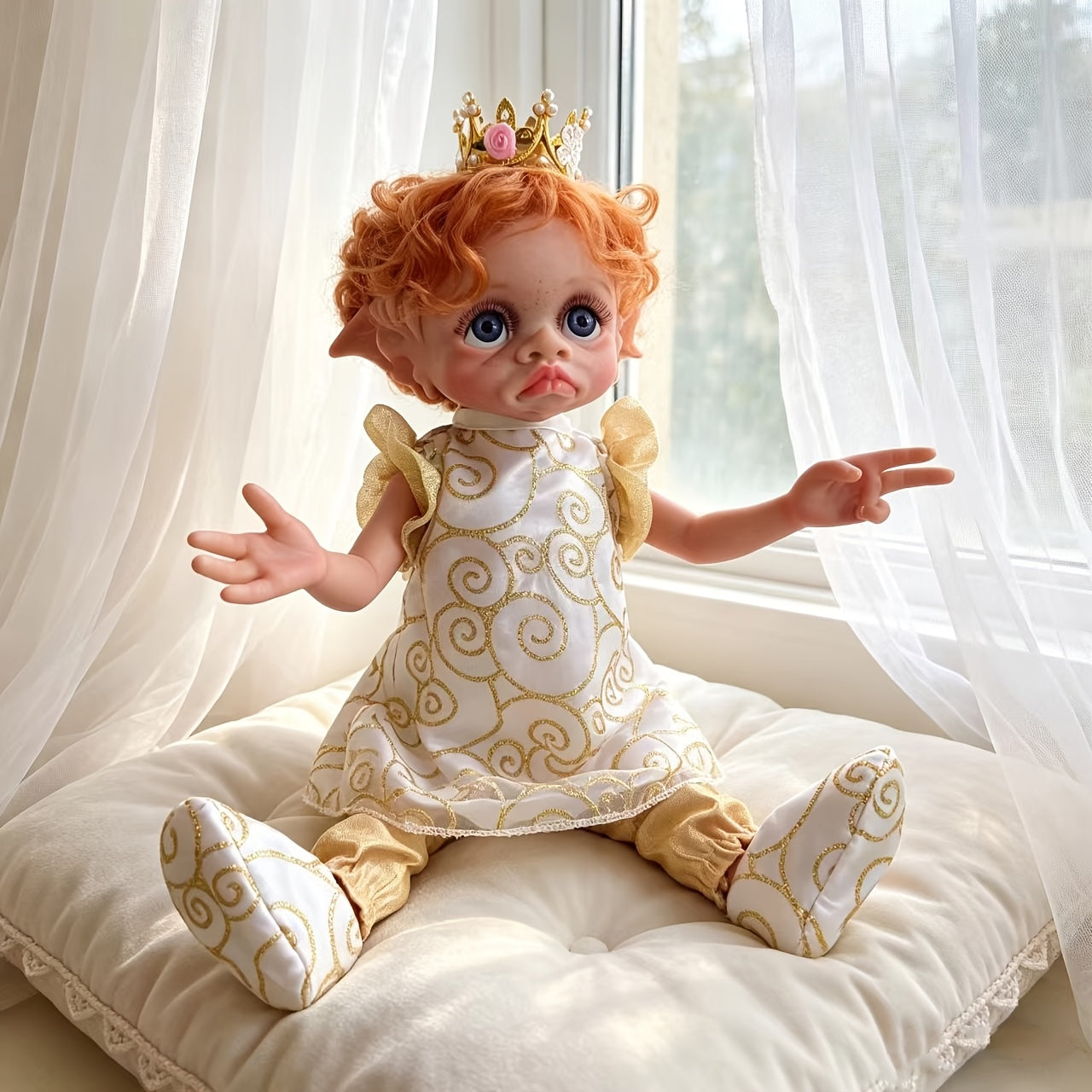 15 Inches/ 38Cm Soft Vinyl Reborn Doll Fully Hand Painted Fairy Elf Collectible Art Doll, Halloween/ Thanksgiving Day/ Christmas Gift Carnival Easter Gift