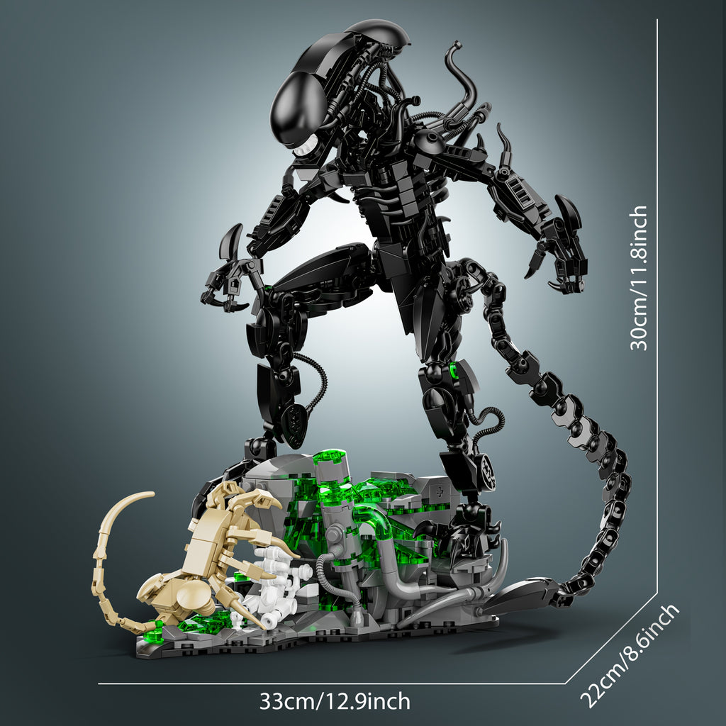 958+Pcs Cool Alien Building Block Set, Assembly of Sci-Fi Movie Battle Character Models in Black ABS, Christmas Gift