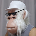 [Halloween] 1pc Funny Plush Monkey Mask - Cute Cartoon Animal Costume with White Hair, Fashion Glasses & Hat - Soft Latex Full Head Design for Halloween Parties, Role-Playing - One Size Fits Most Adults