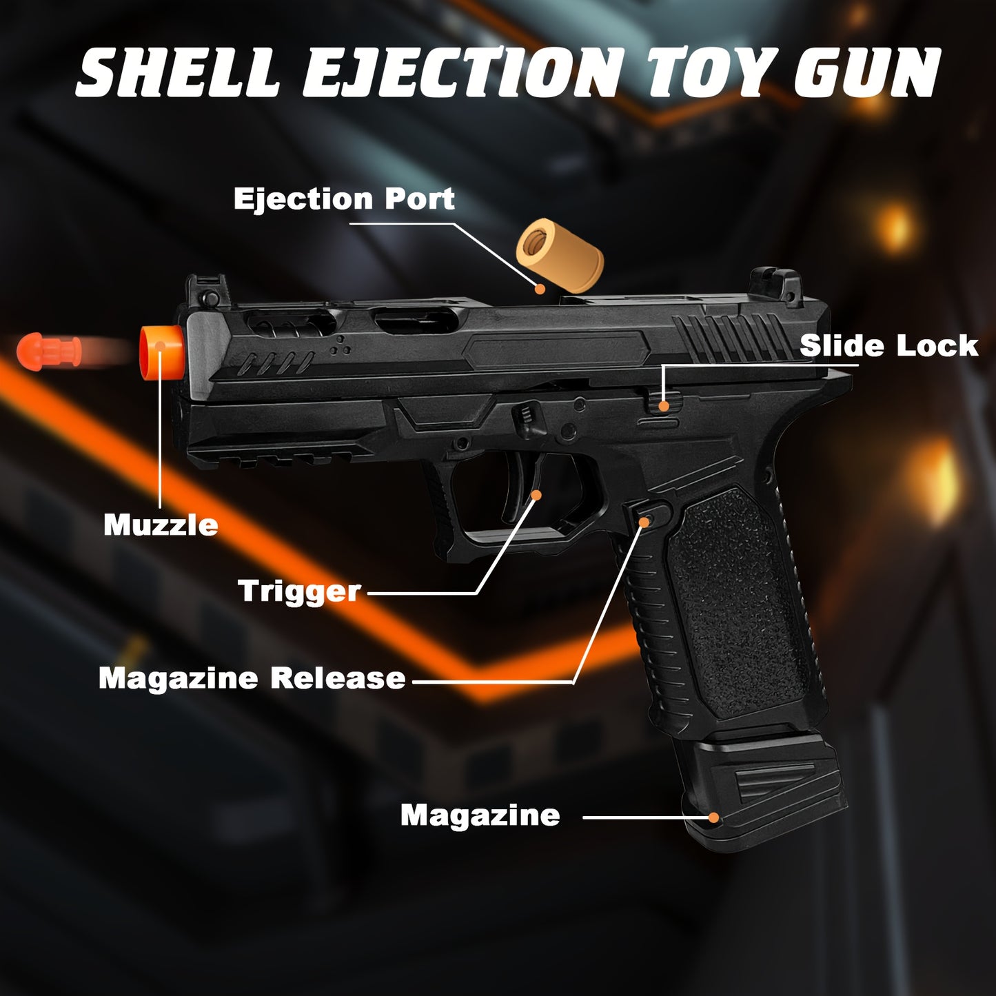 Cool Toy Gun, Soft Bullet Toy Gun Pistol With Ejecting Shells, Semi-Automatic Rapid-fire Toy Fake Guns With 100 Bullets, Indoor, Outdoor Shooting Games, Birthday Halloween Christmas Gift For Boy
