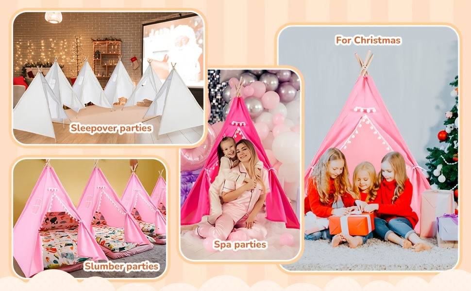 Teepee Tent, Indoor/Outdoor Play Tent Suitable for Nordic Conical Family Princess Small House, Washable Tent for Birthdays And Holidays, Christmas And Halloween (Without Padding)