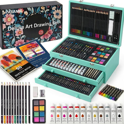 172pcs Deluxe Art Set with An Exquisite Gift Box And 2 Drawing Pads, Crayons, Acrylic Paints, Colored Pencils Set In Wooden Case, Professional Art Kit, Paint Supplies, Gift, Christmas, Art & Crafts, Craft Kits