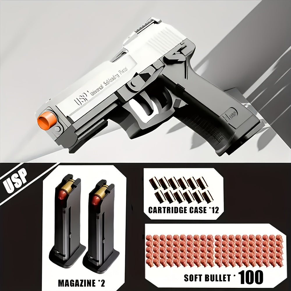 Cool Toy Gun, Soft Bullet Toy Gun Pistol With Ejecting Shells, Semi-Automatic Rapid-fire Toy Fake Guns With 100 Bullets, Indoor, Outdoor Shooting Games, Birthday Halloween Christmas Gift For Boy