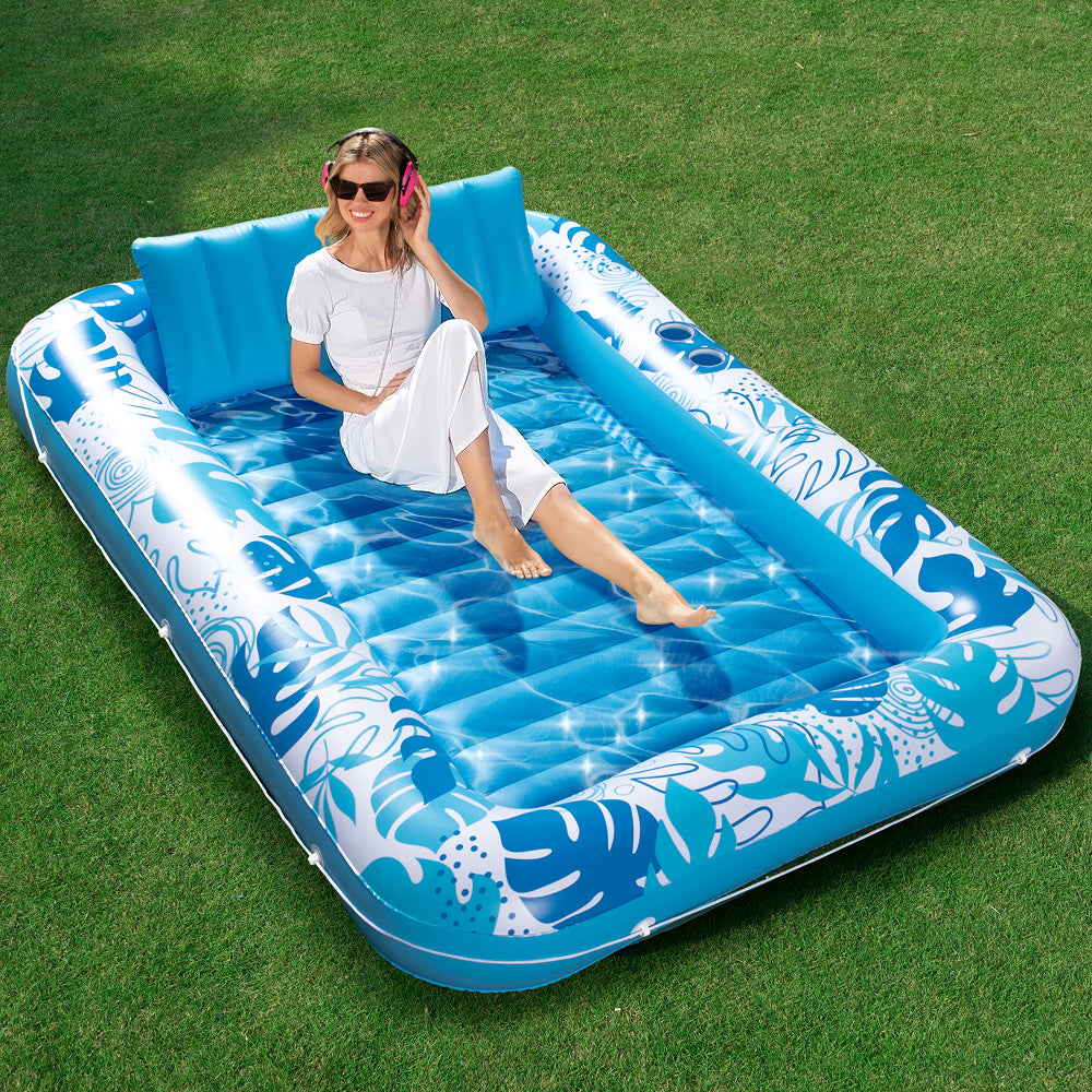 SYNCFUN Inflatable Tanning Pool Lounger Float, 85 X 57 Inches Extra Large Pool Floats for Adults with Pillow, 4-In-1 Suntan Tub Raft Floatie, Sunbathing Bed Lounge for Water Blow Up Ball Pit Party Gifts, Xl-Blue