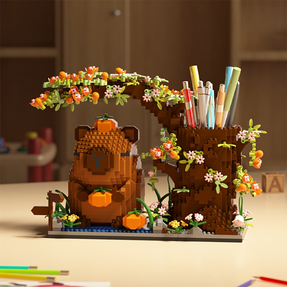 1880pcs Capybara Building Block Pen Holder Micro Building Block Capybara Mini Brick Figures Toys Animal Theme Desktop Decoration for Office Supplies Cosmetics & Handicrafts Birthday Gift