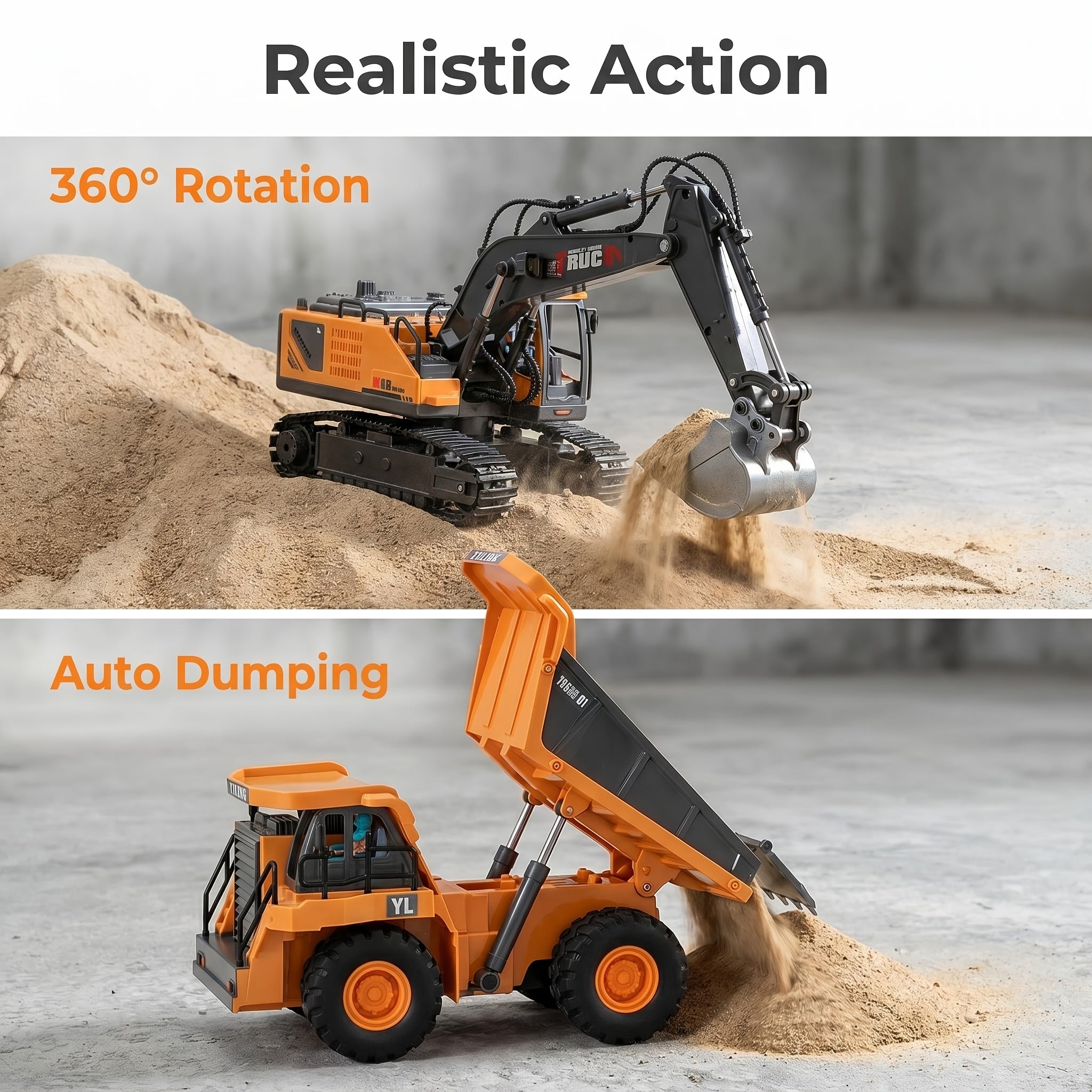 2pcs/3pcs/4pcs Set Remote Control Engineering Vehicle Set, 2.4G High-Tech 11-Channel Remote Control Excavator Dump Truck Bulldozer Alloy Plastic Engineering Vehicle Remote Control Construction Toy Car Set-Lingkun