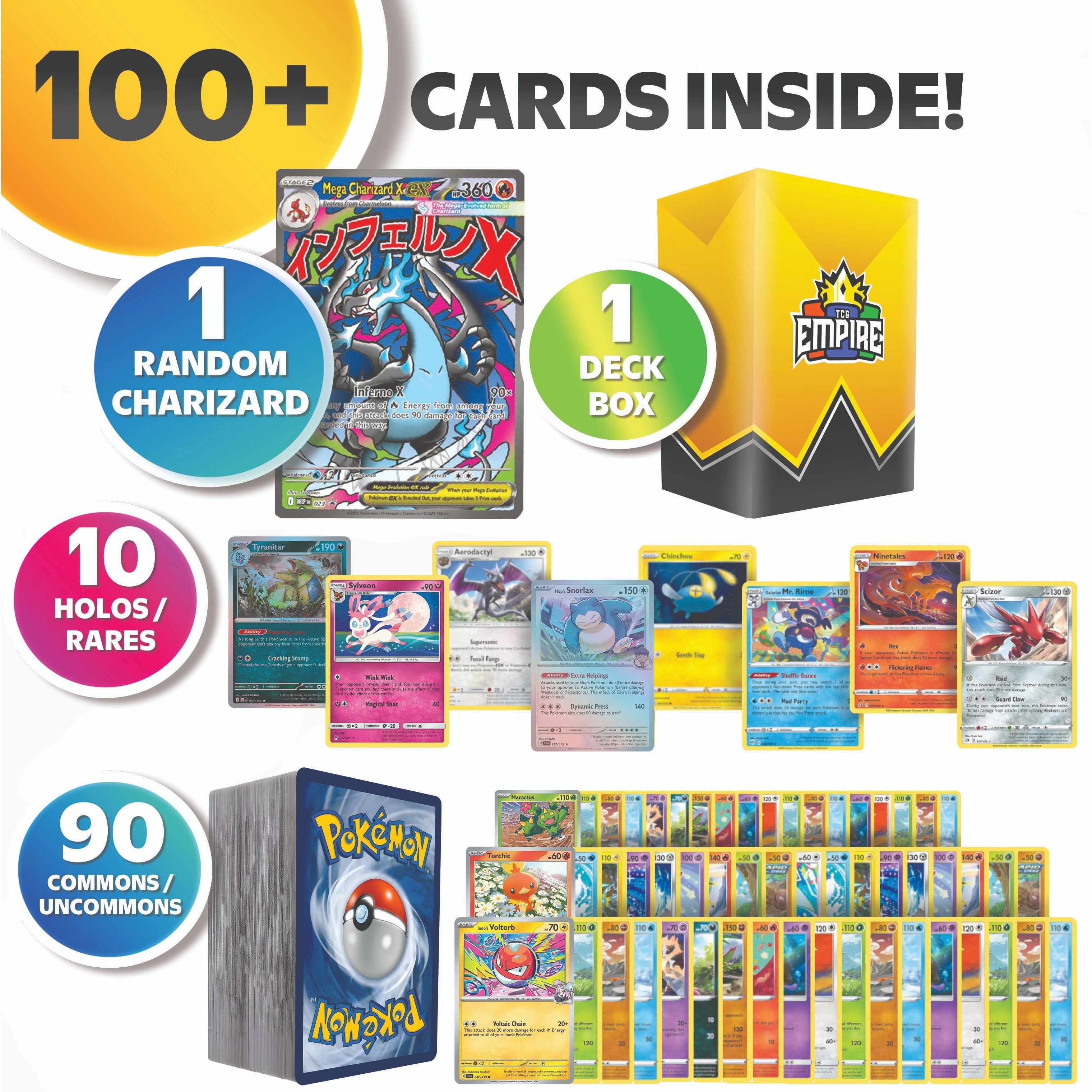 Charizard Mega Battle Bundle | 100+ Pokémon Cards | 1x Charizard Card Guaranteed | Holos & Rares Included! | Perfect Gift for Kids & Collectors!