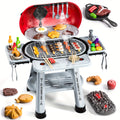 Imaginative BBQ Grill Playset for Kids, Two-Tier Structure, Includes Toy Food Items Like Meats, Fruits, Spices, And a Functional Water Tap, Suitable for Girls Aged 3 And Up