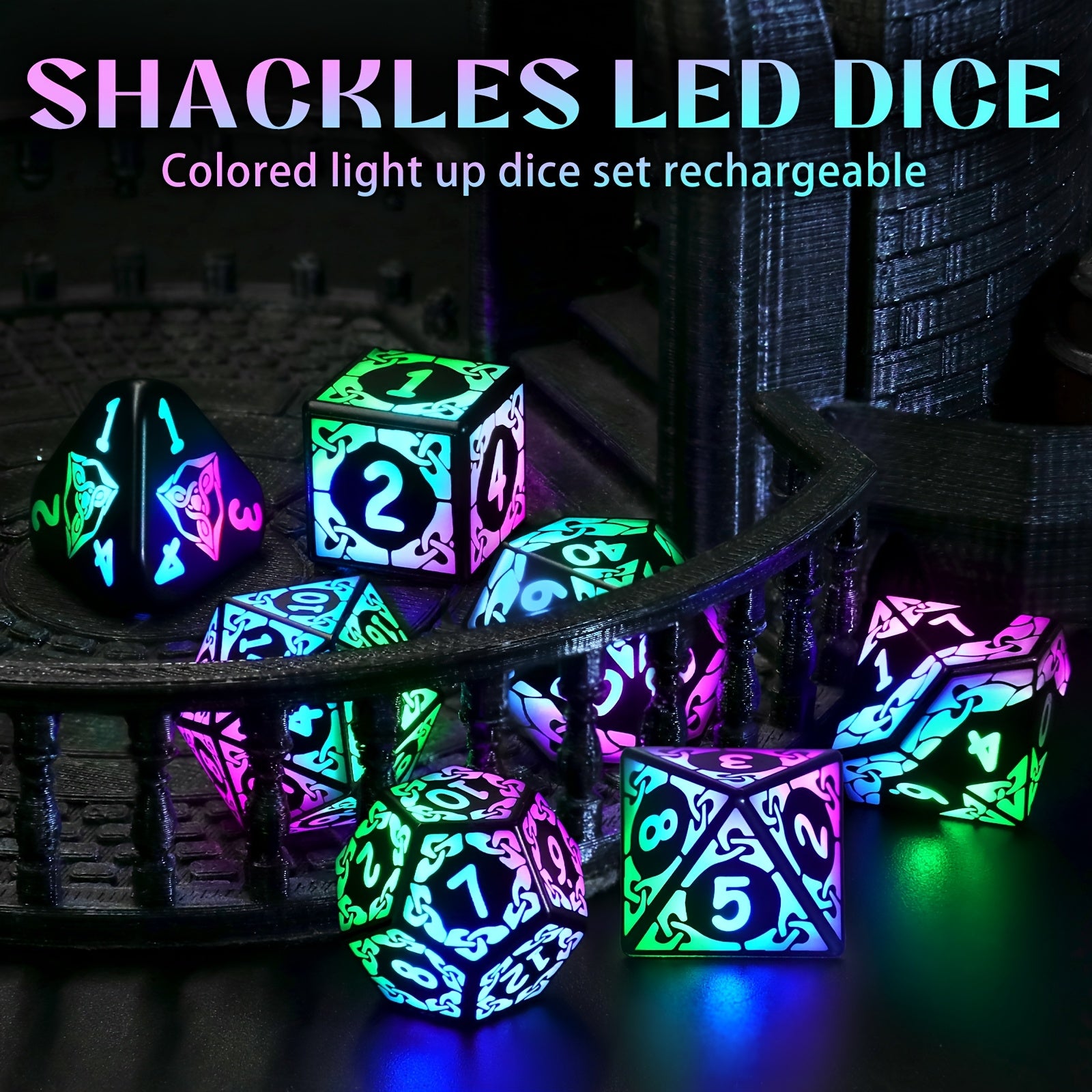 LED Dice with Charging Box, 7pcs Colorful Light Up Dice Polyhedral Dice Set, Ideal Halloween, Christmas, Birthday Gifts (Colorful)