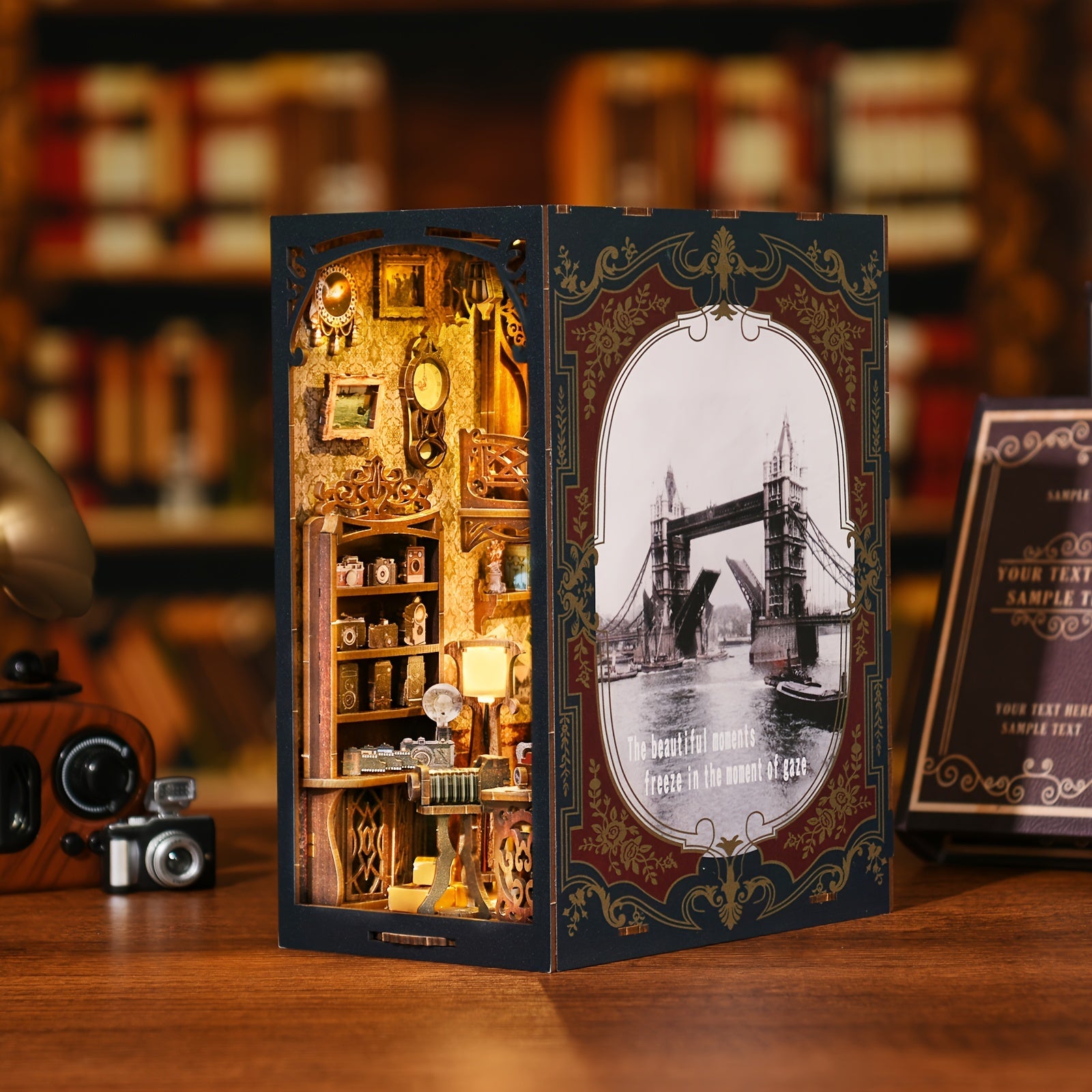 1pc DIY Book Nook Kit - Creative Bookshelf Insert Decor and Bookend Model Building Kit for Home, Living Room, and Office Decoration - Perfect for Christmas, Valentine's Day(Without Battery)