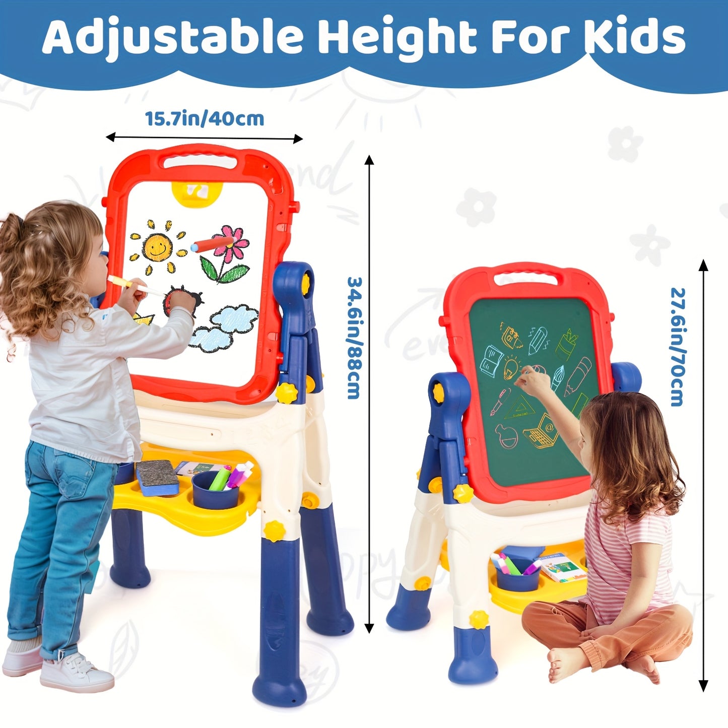 [Ideal Gift] Kids' Art Easel, Adjustable Standing Rotatable Double-Sided Easel with Painting Additions for Youngsters Boys And Girls Age 3+ Years Old, Standing Art Easel, Ideal Birthday/Christmas/New Year Gifts for Kids