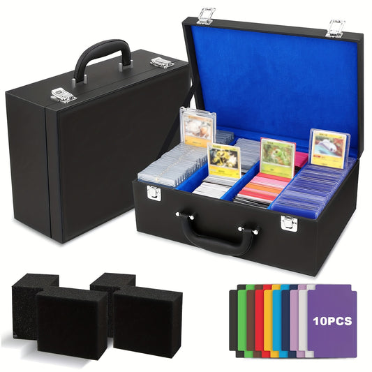 2026 Premium PU Leather Trading Card Storage Box with 4 Foam Stoppers & 10 Colorful Dividers - Holds 35-Card, Magnetic Holders, Sports Cards, 3x4 Sleeves - Gray, Red, Blue, Green, Purple for Game Day, Football Fan Gear, Perfect for All Fans