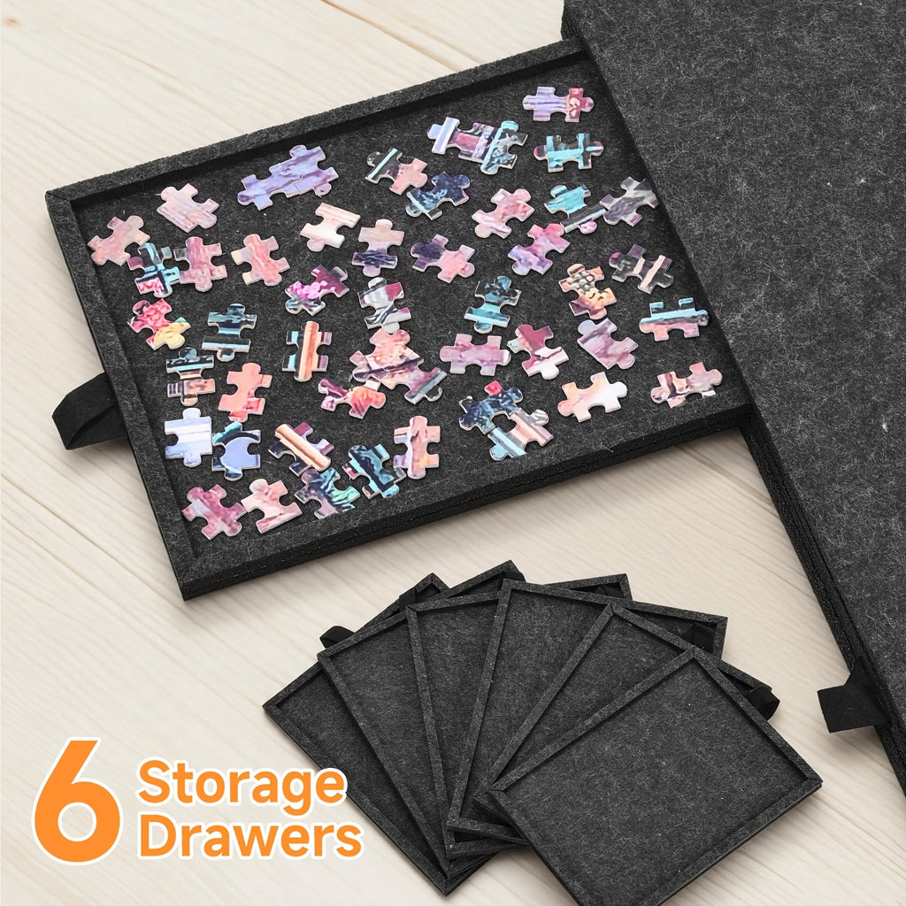 Foldable Puzzle Board Felt Mat, Suitable for Up to 1000pcs, Comes with 6 Drawers