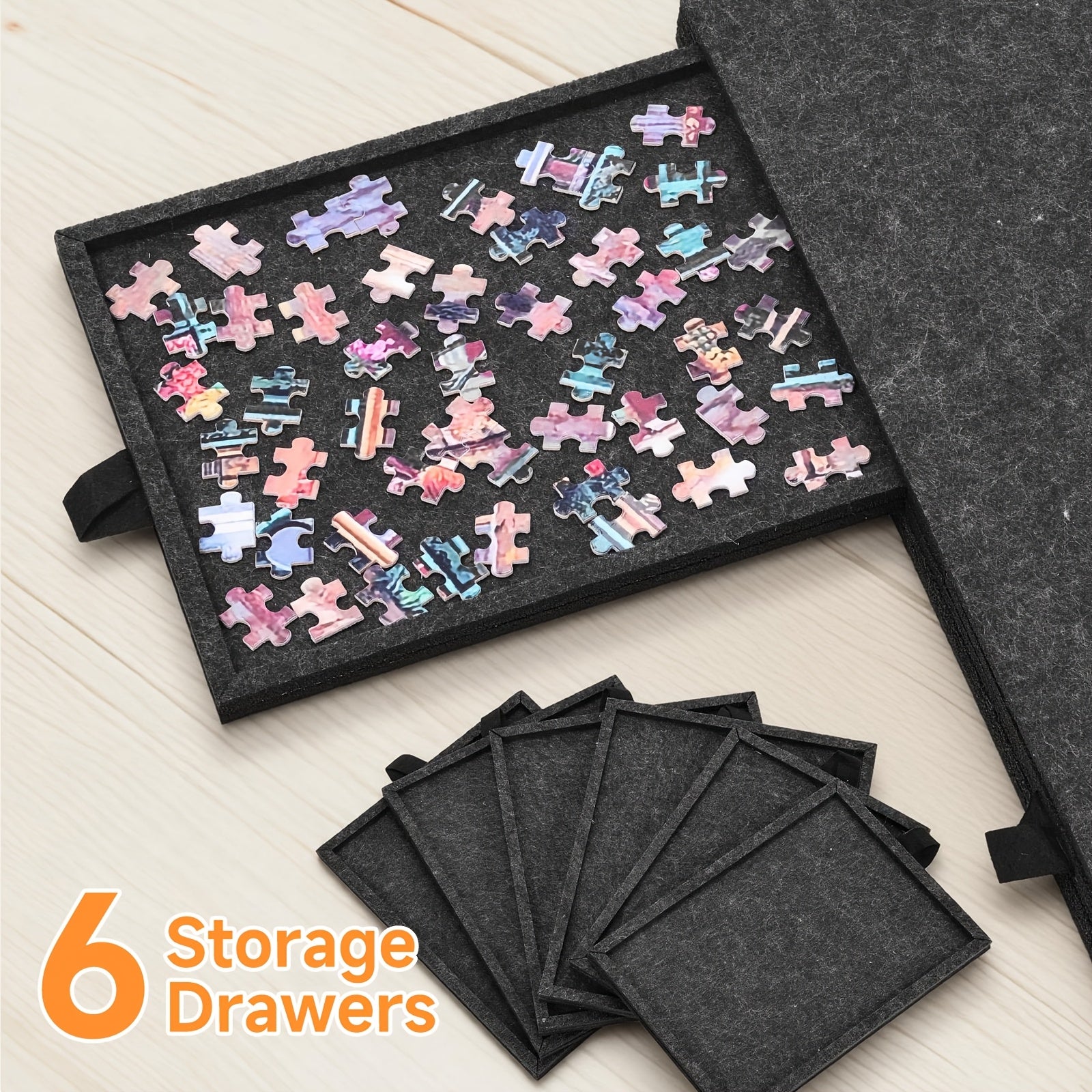 Foldable Puzzle Board Felt Mat, Suitable for Up to 1000pcs, Comes with 6 Drawers