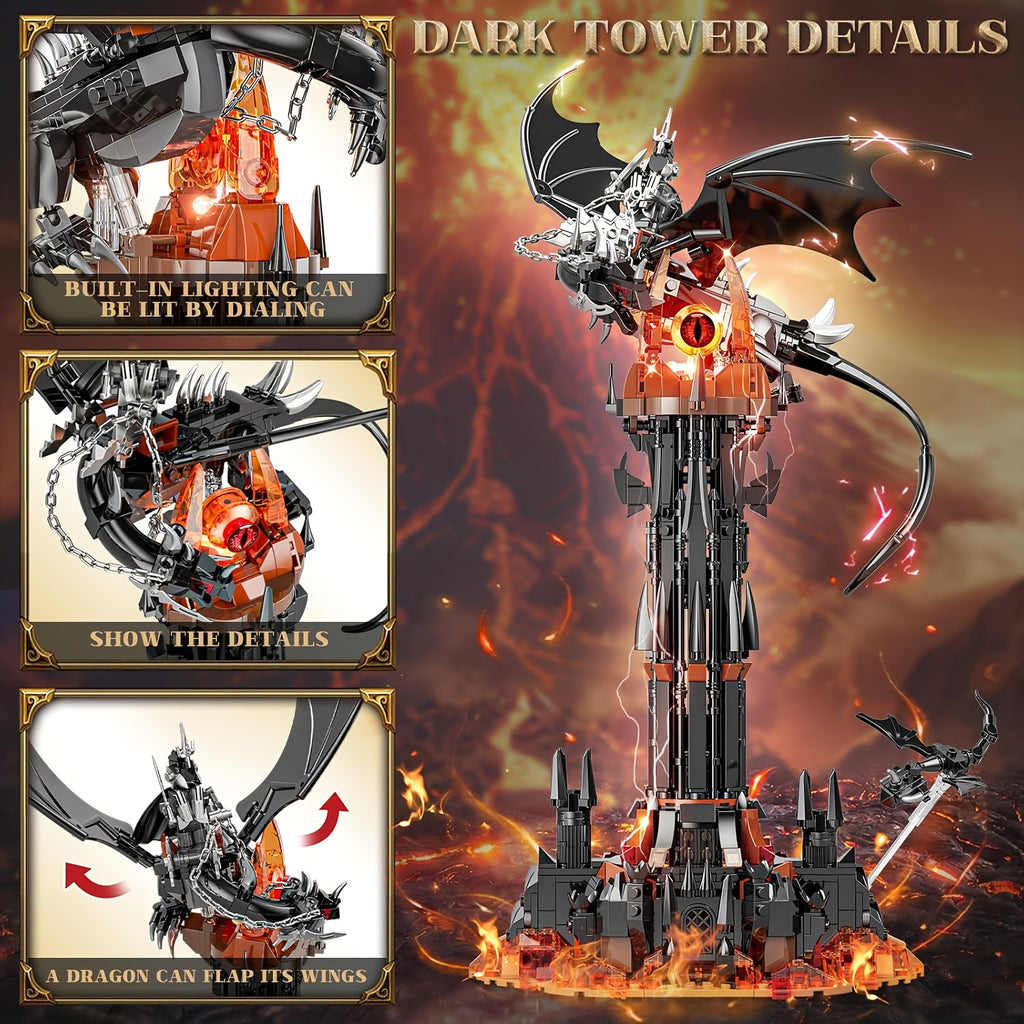 Black Dragon Guardian Tower Dragon Castle Building Assembly Model Halloween Gift Dark Black Magic Tower