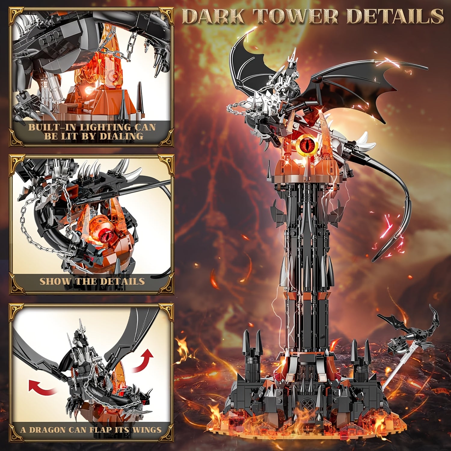 Black Dragon Guardian Tower Dragon Castle Building Assembly Model Halloween Gift Dark Black Magic Tower