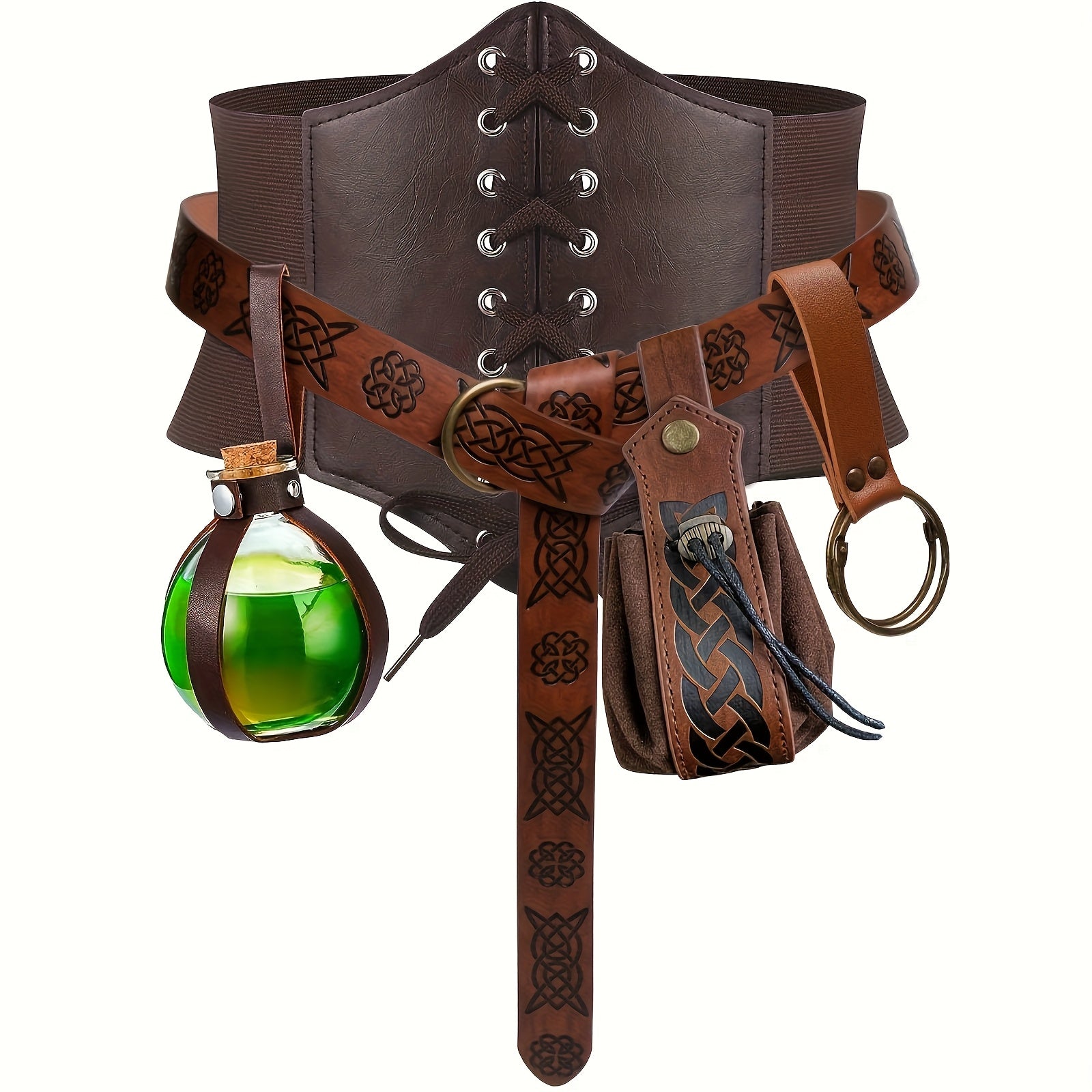5pcs Corset, Renaissance Belt, Medieval Renaissance Belt Bag, Cork Potion Bottle, Festive Halloween Costume Accessories Men&Adult..