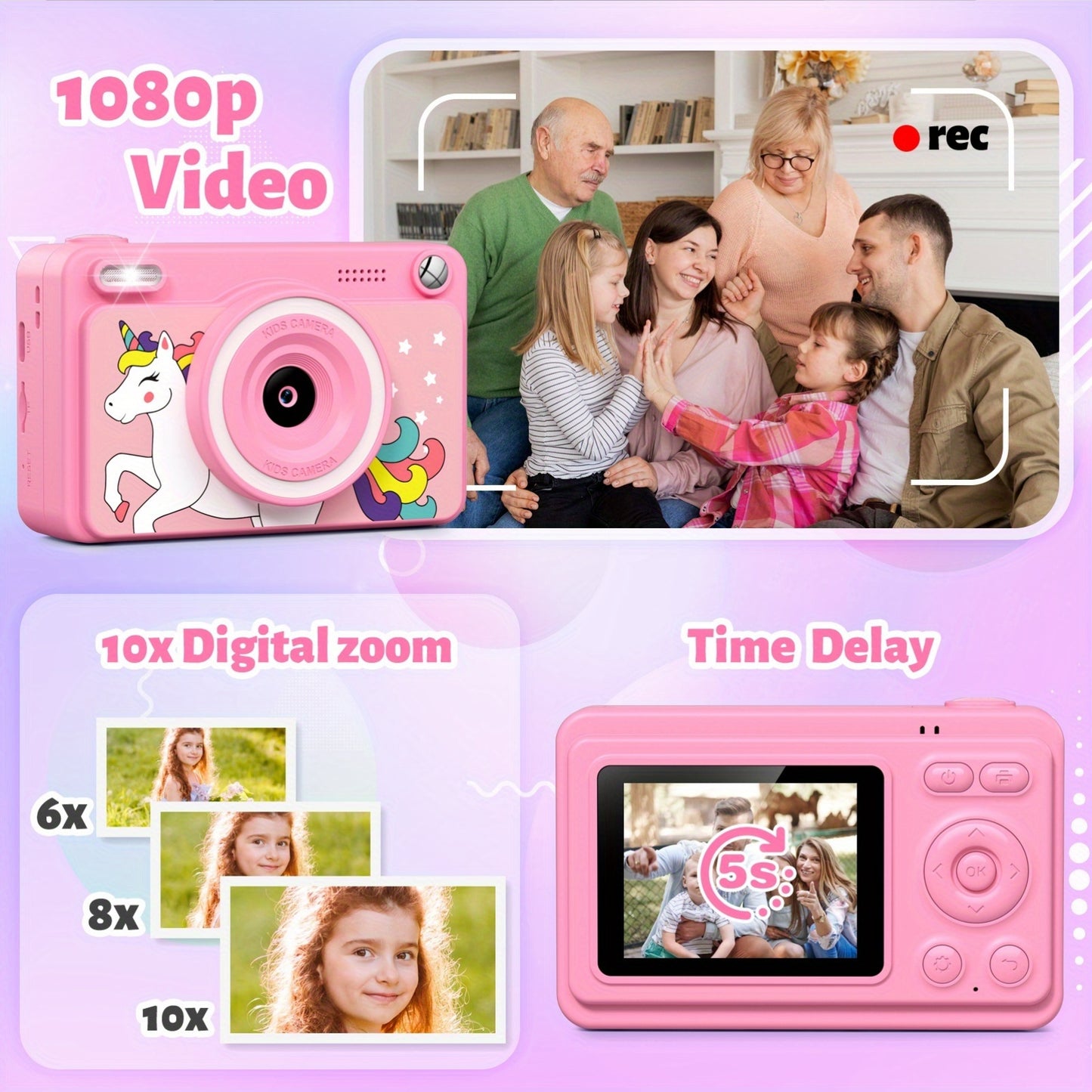 Kids Instant Print Camera - 1080P HD, 5 Rolls Paper And 32GB Card, Ideal Gift for Boys And Girls Age 3-14