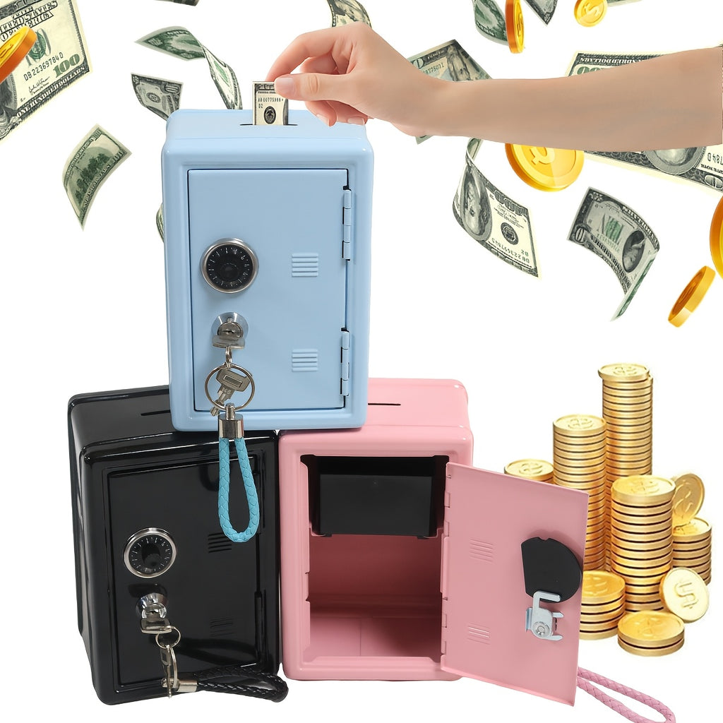 1pc Secure Metal Coin Bank, Cash Storage Box With Key And Combination Lock, Small Piggy Bank With Removable Drawer, With Ideal For Back To School, Halloween, Christmas, New Year Gifts