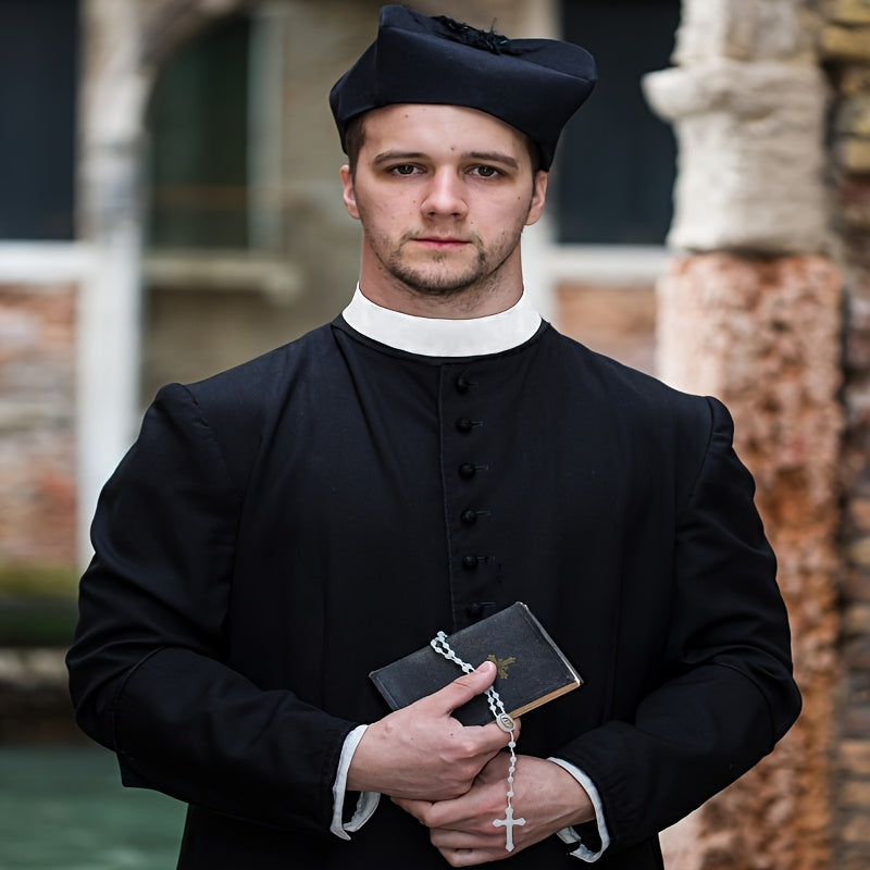 3pcs Unisex Priest Collar Costume Clergy Tab Collar Black Clergy Shirt Full Neck Band Dickey Priest Costume Accessories for Men Women Pastors