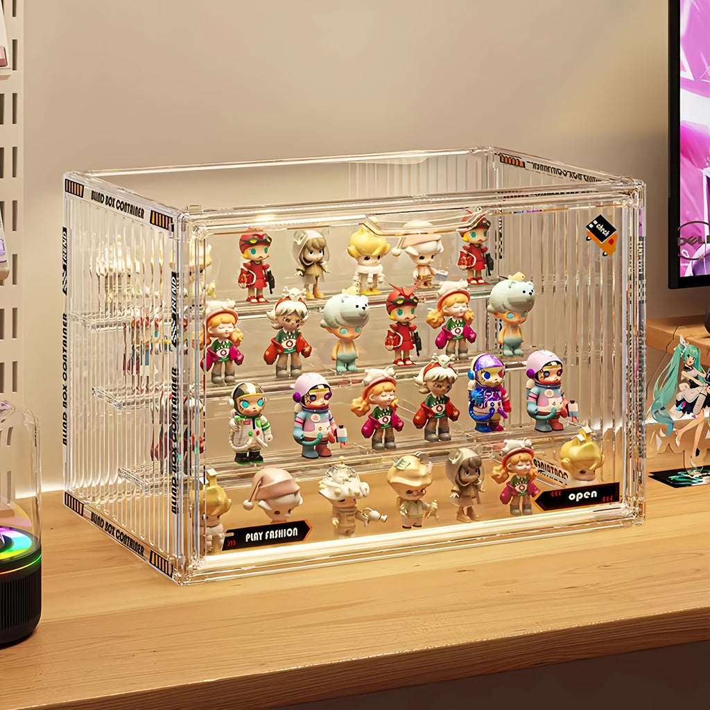 4-Tier Transparent Figure Display Box - Collector'S Acrylic Clear Protective Case, Magnetic Design for Desktop Placement, Figure Organizer, Large Size Box, Free Combination, Ideal for Doll Collections
