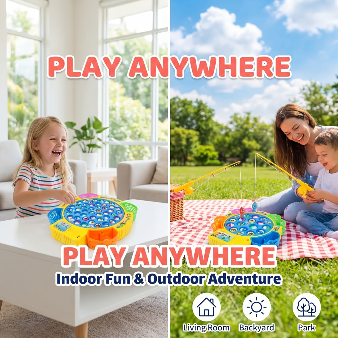 Building Blocks Set Electric Fishing Game Toy for Kids, Musical Rotating Fishing Board with Colorful Fish, Interactive Family Game, Educational Toy for Girls Ages 3+