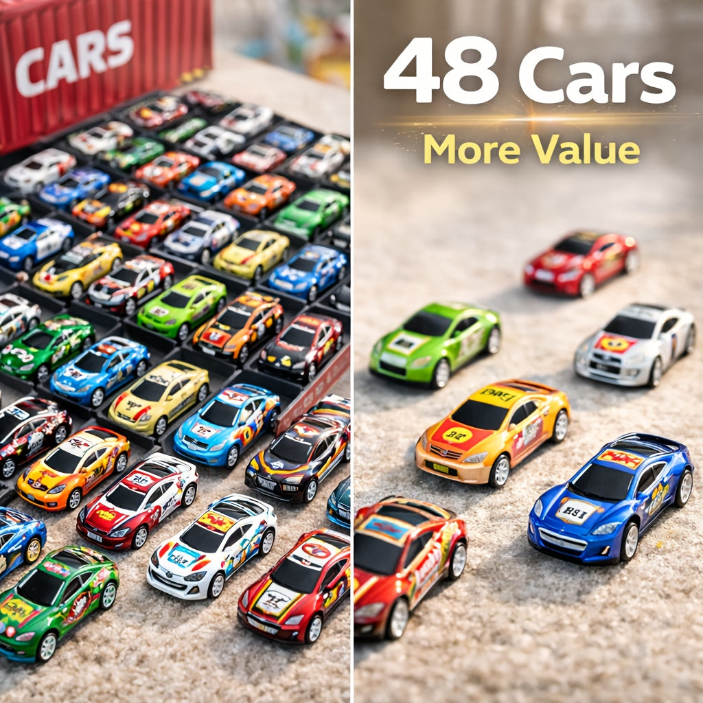 48pcs Racing Car Toy Set for Boys Age 3+, Friction Powered Mini Cars with 4-Level Garage & Track, All-In-One Play Gift