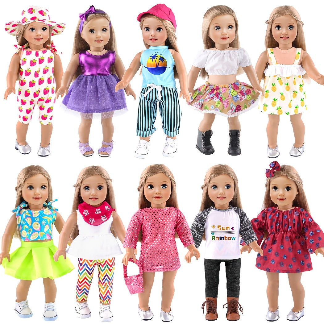 10 Sets 18 Inch Doll Clothes 18 Inch Doll Clothes And Accessories Fit for 18 Inch Dolls 18 Inch Girl Doll.Christmas Gift for Kids Aged 3+(No Shoes)