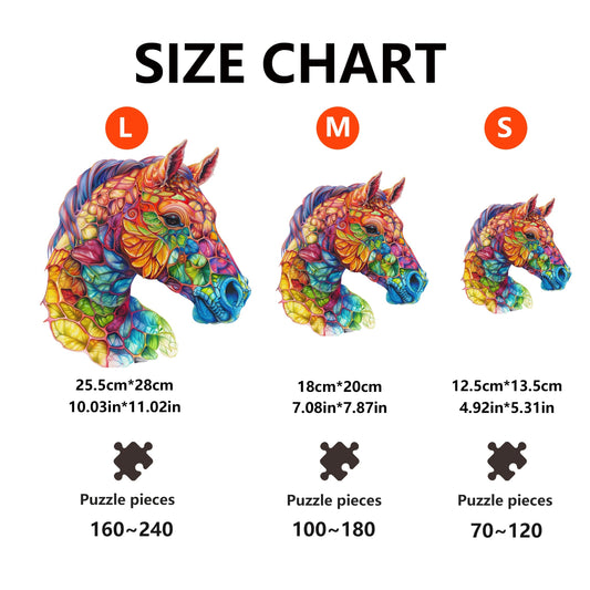 Colorful Horse Wooden Puzzle by WOOD PEOPLE - Challenging & Artistic Jigsaw with Vibrant, Irregular Shapes - Ideal for Family Gatherings, Perfect Halloween & Christmas Gift, 5D/7. 5D/10D Sizes Available