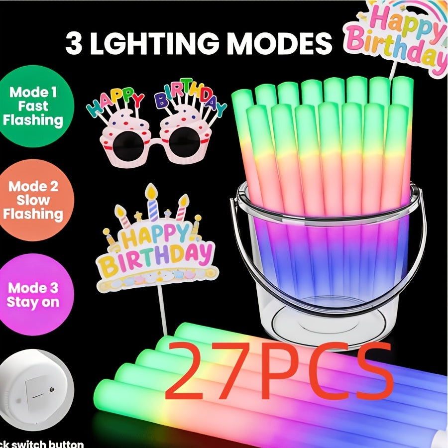 27/30 LED Foam Glow Sticks, Multi-color Flashing, Party Light-up Supplies, Suitable for Weddings, Birthdays, Graduation Seasons, Christmas And Other Parties Or Game Activities, Camping Party Outdoor Lighting Glow Sticks
